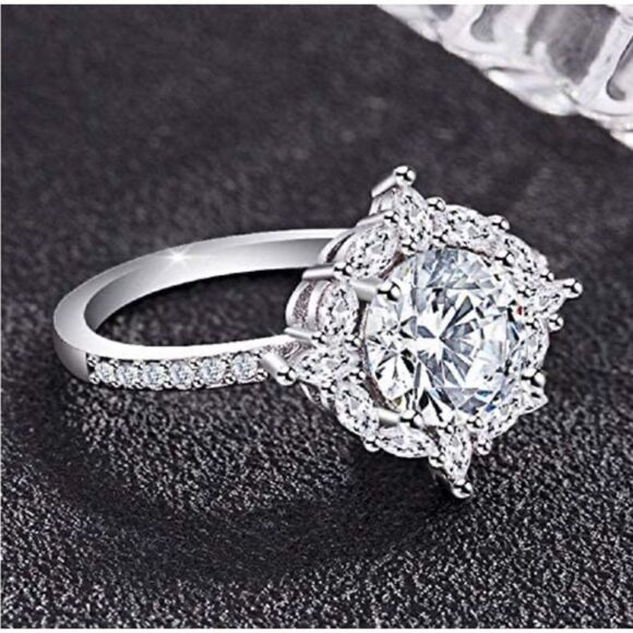 NEW Sterling Silver Diamond White Sapphire Wedding Ring - Picture 2 of 8